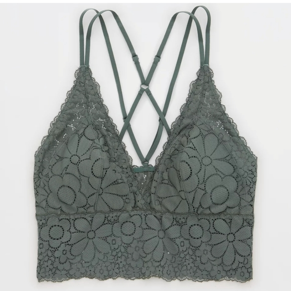 Aerie American Eagle Candy Padded Lace Bralette Large Royal Palm Strappy - Picture 10 of 13